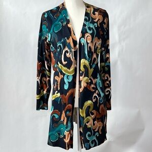 Chico’s Tunic Cardigan Size 1 (US 8) Navy Turquoise Brown